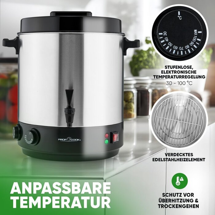 Einkochautomat 32L XL, Chrome-Schwarz, 2100W - 34% Rabatt