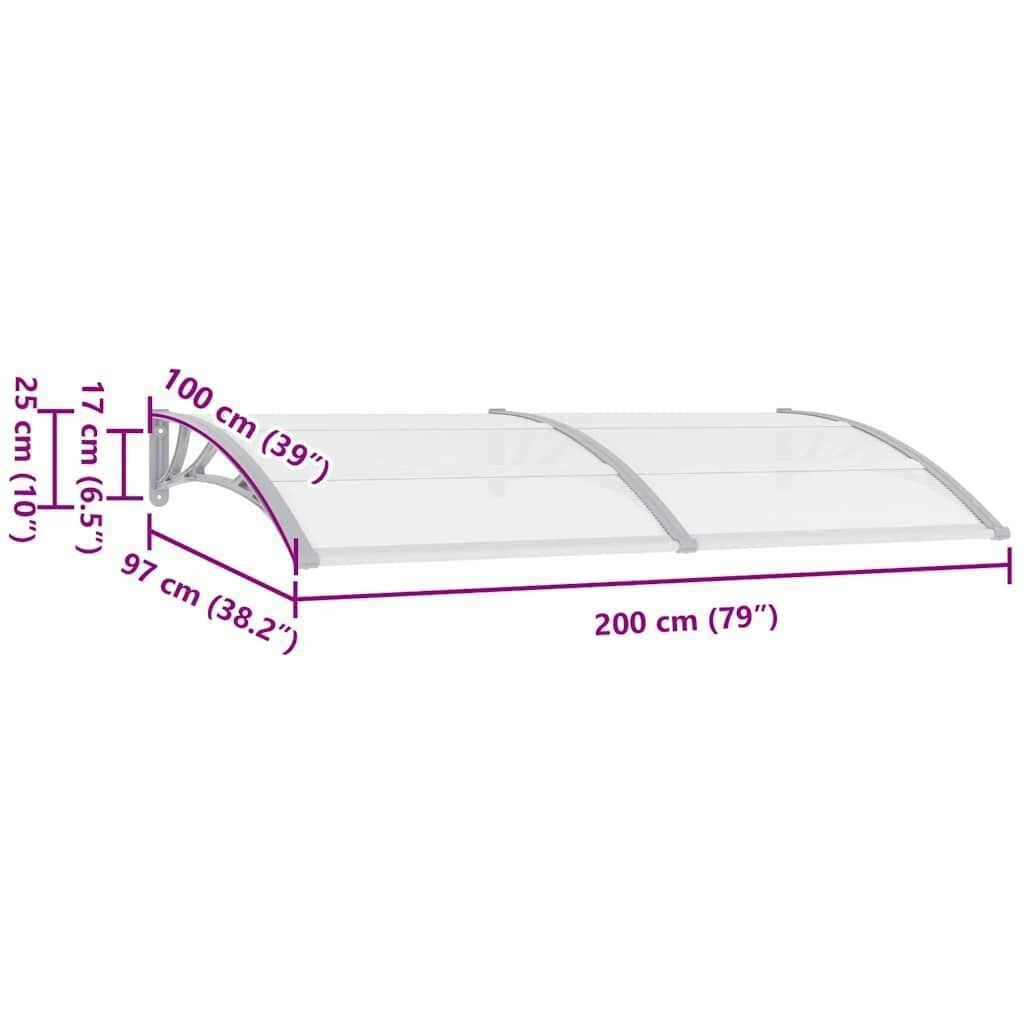 Vidaxl Türvordach 200x100 cm Polycarbonat Grau - 34% Rabatt - Ausgepackt