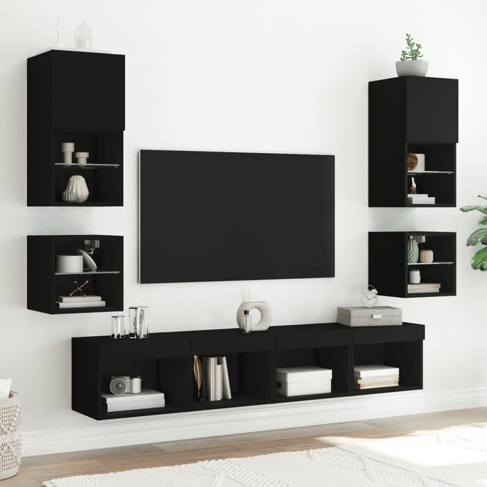Wand-Nachtschrank mit LED, Schwarz, 40x30x30 cm - 32% Rabatt