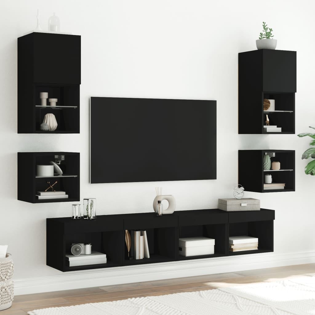 Wand-Nachtschrank mit LED, Schwarz, 40x30x30 cm - 32% Rabatt