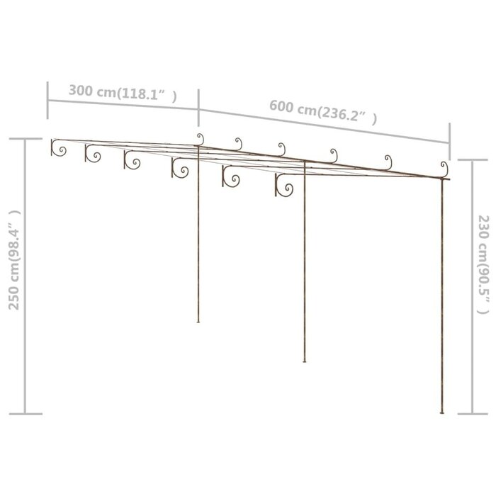 Gartenpergola aus Schmiedeeisen, antikbraun 6x3m - 35% Rabatt