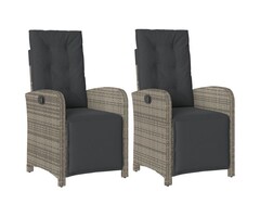 2er-Set Gartenstühle mit Fußstütze - Poly-Rattan Grau - 35% Rabatt