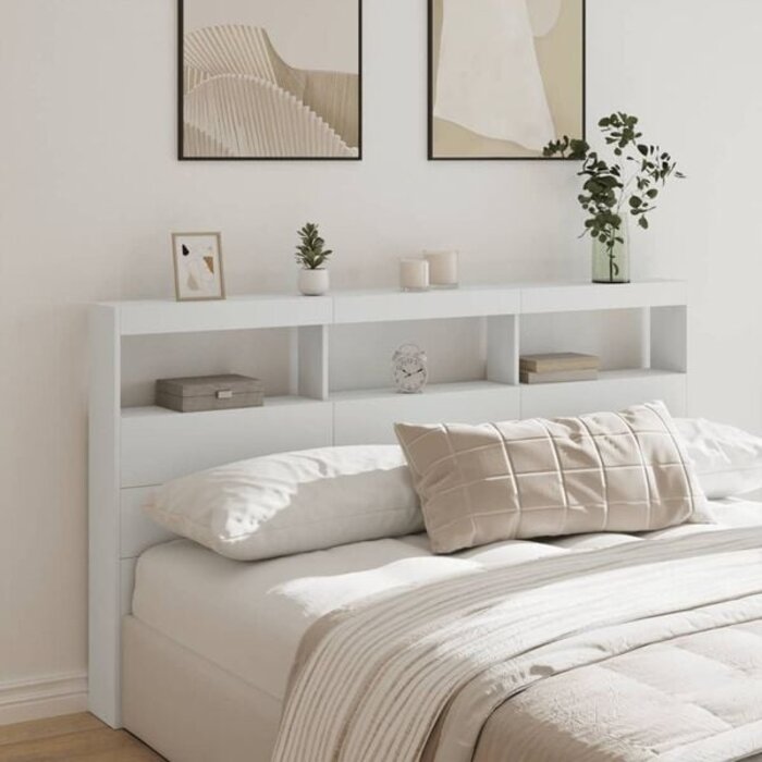 Bett-Kopfteil 180x102 cm mit LED & Stauraum - Weiß - 34% Rabatt