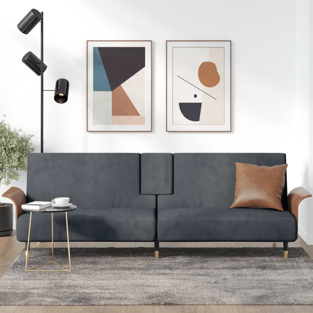 Vidaxl Samt Schlafsofa Dunkelgrau mit USB & Getränkehaltern - 35% Rabatt