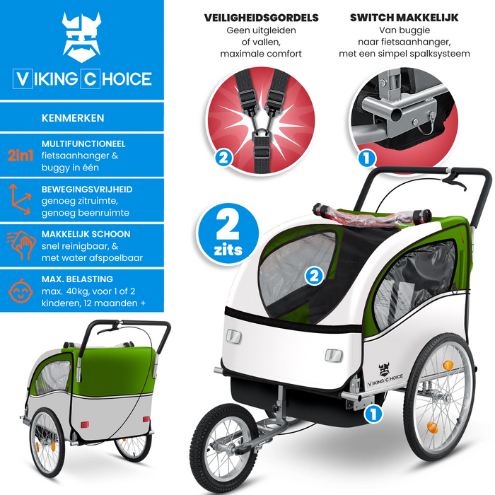 Viking Choice Fahrradanhänger für 2 Kinder, umbaubar, Limettengrün - 38% Rabatt