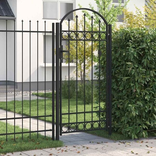 Gartentor mit Bogen 100x250 cm Stahl Schwarz - 35% Rabatt