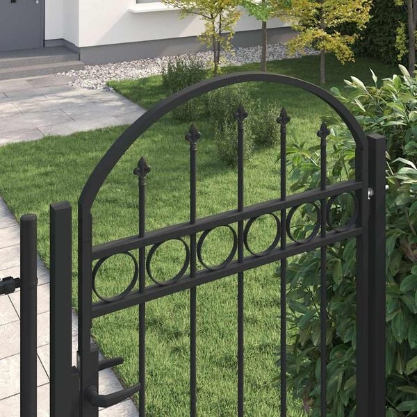 Gartentor mit Bogen 100x250 cm Stahl Schwarz - 35% Rabatt