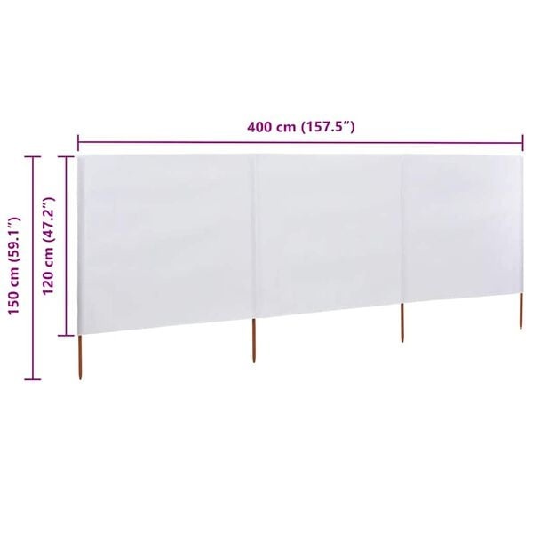 Vidaxl 3-teiliger Windschutz 400x120 cm Weiß - 31% Rabatt