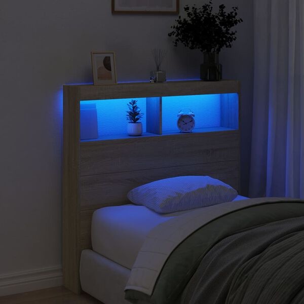 Vidaxl Bettkopfteil Sonoma Eiche mit LED - 100x17x102 cm - 34% Rabatt
