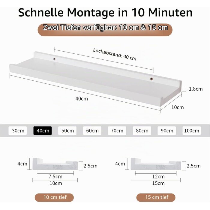 Wandregal-Set Eiche 40 cm Weiß - 79% Rabatt