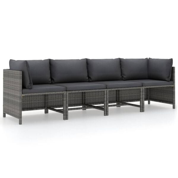4-Sitzer Gartenbank mit Polstern, Poly-Rattan Grau - 25% Rabatt