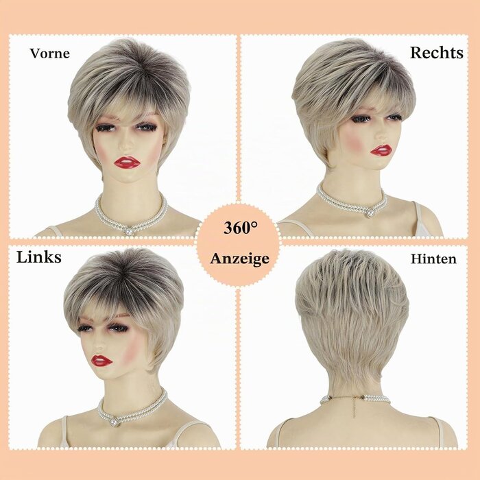 Kurze Pixie-Perücke Ombré Platinblond mit Pony - 23% Rabatt