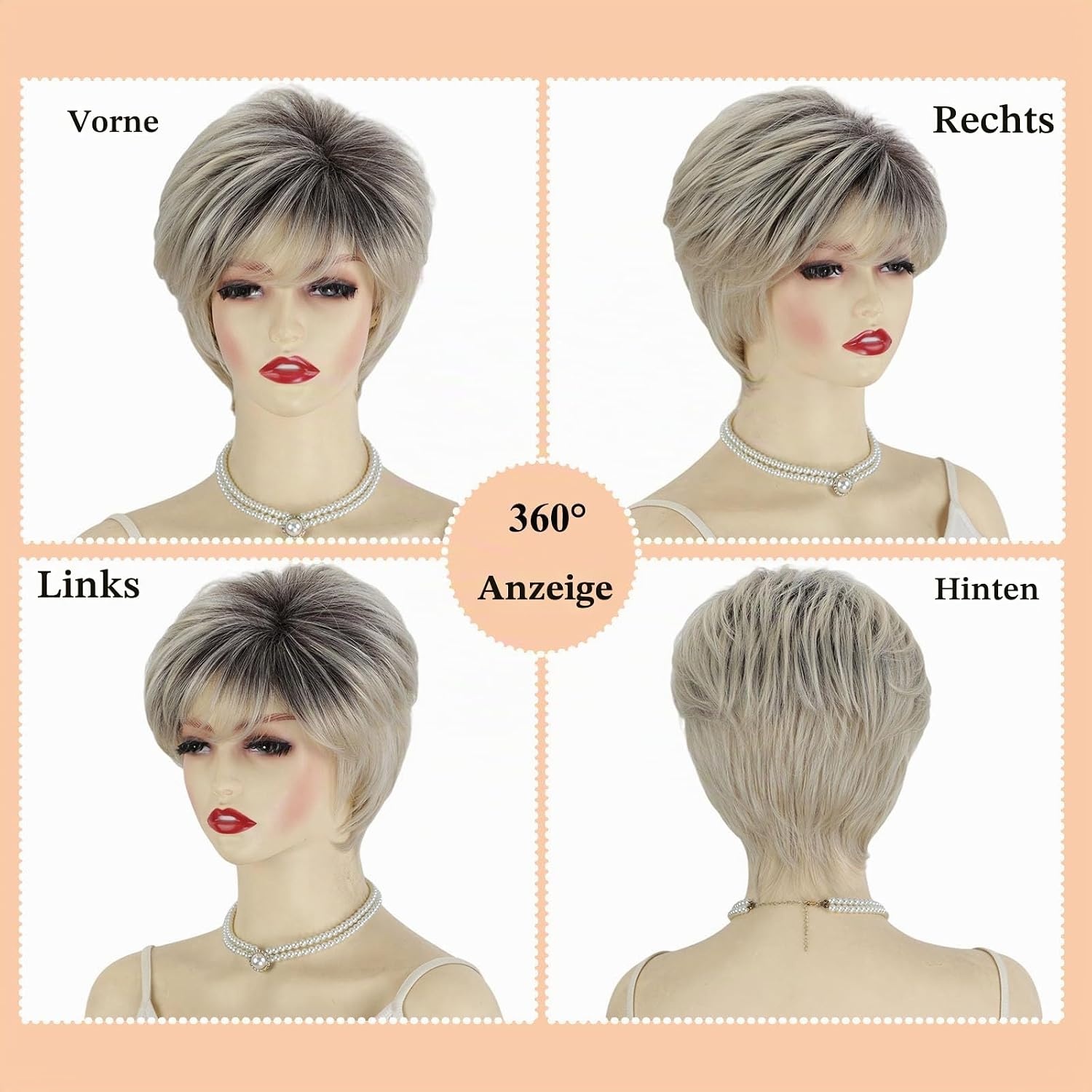 Kurze Pixie-Perücke Ombré Platinblond mit Pony - 23% Rabatt