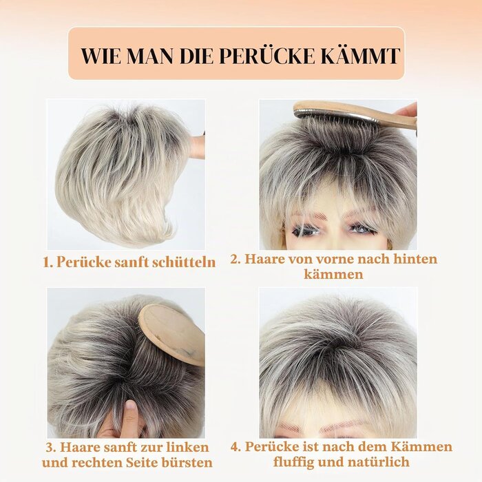 Kurze Pixie-Perücke Ombré Platinblond mit Pony - 23% Rabatt
