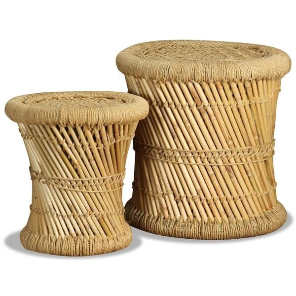 2-teiliges Hocker-Set Bambus & Jute | Stapelbar | 24% Rabatt
