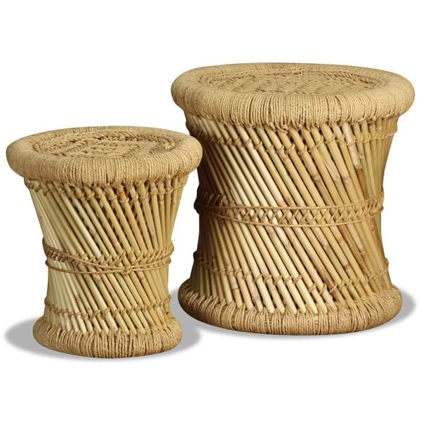 2-teiliges Hocker-Set Bambus & Jute | Stapelbar | 24% Rabatt