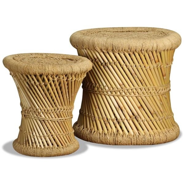 2-teiliges Hocker-Set Bambus & Jute | Stapelbar | 24% Rabatt
