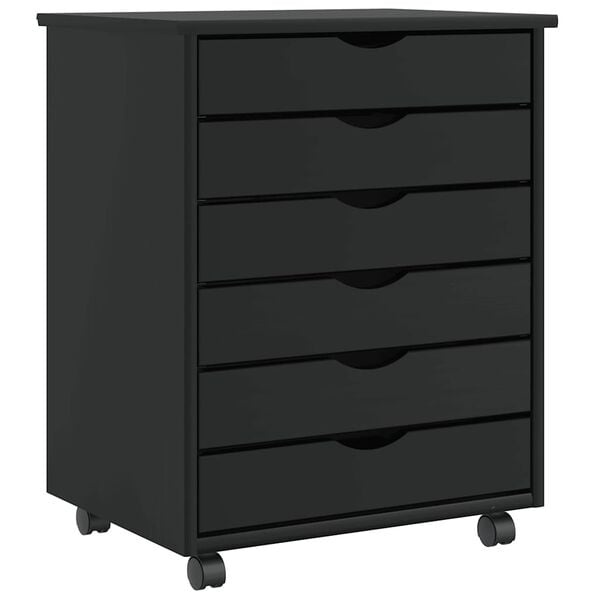 Rollcontainer MOSS, 6 Schubladen, Massivholz, Schwarz - 25% Rabatt