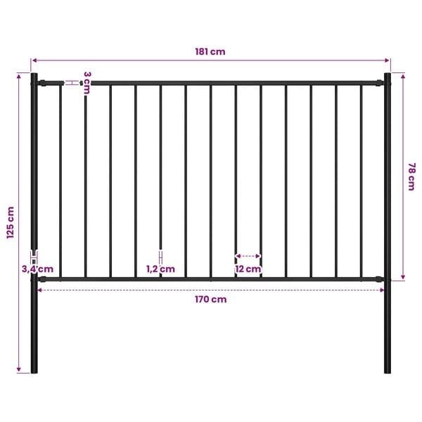 Gartenzaun-Set Woerden, 170x75 cm, Schwarz - 24% Rabatt