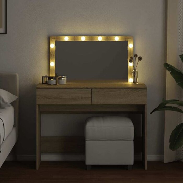Schminktisch mit LED-Beleuchtung Sonoma-Eiche 100x40 cm - 25% Rabatt