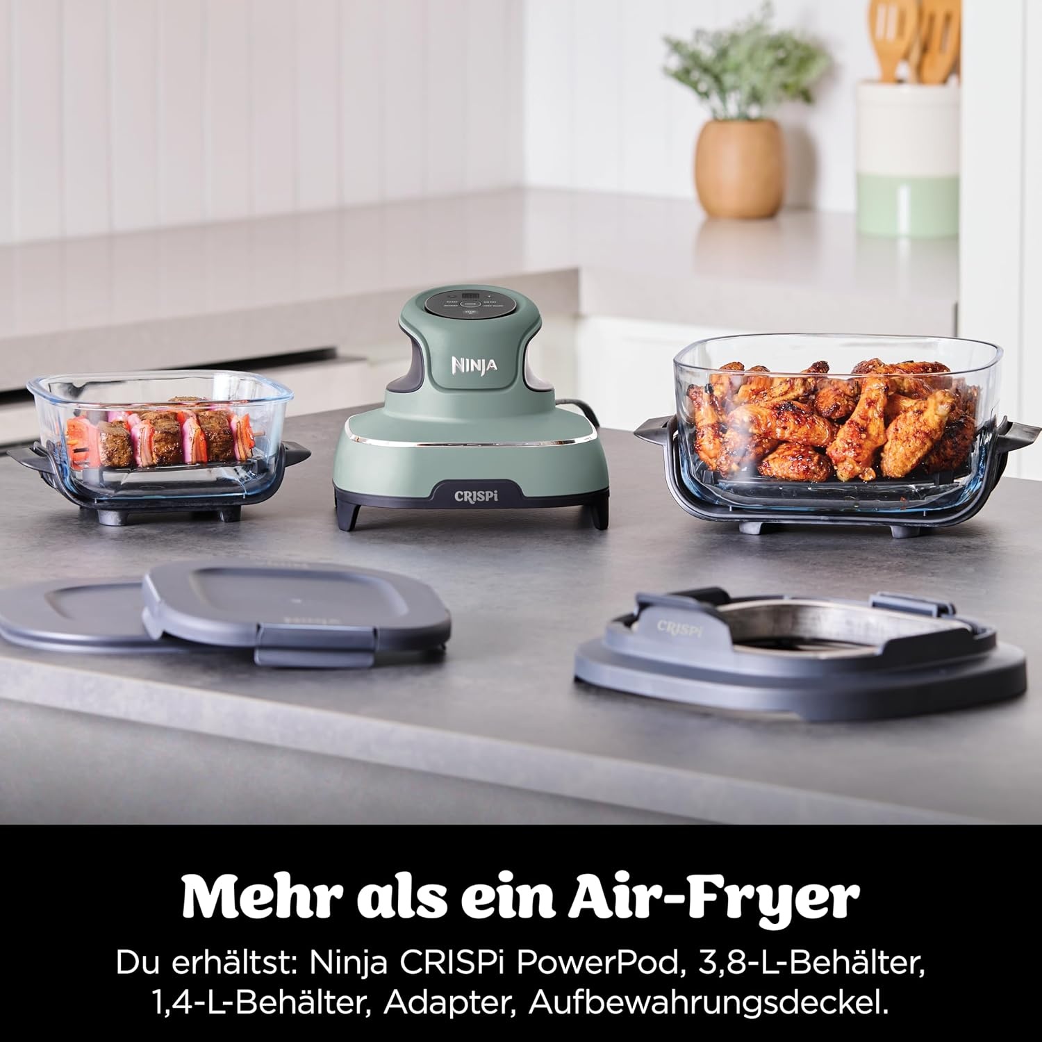 Tragbare Heißluftfritteuse 3,8 L, Salbeigrün, 1700 Watt - 25% Rabatt