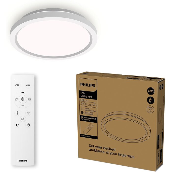 Philips LED Deckenleuchte 30 cm Rund Weiß dimmbar mit Fernbedienung - 23% Rabatt