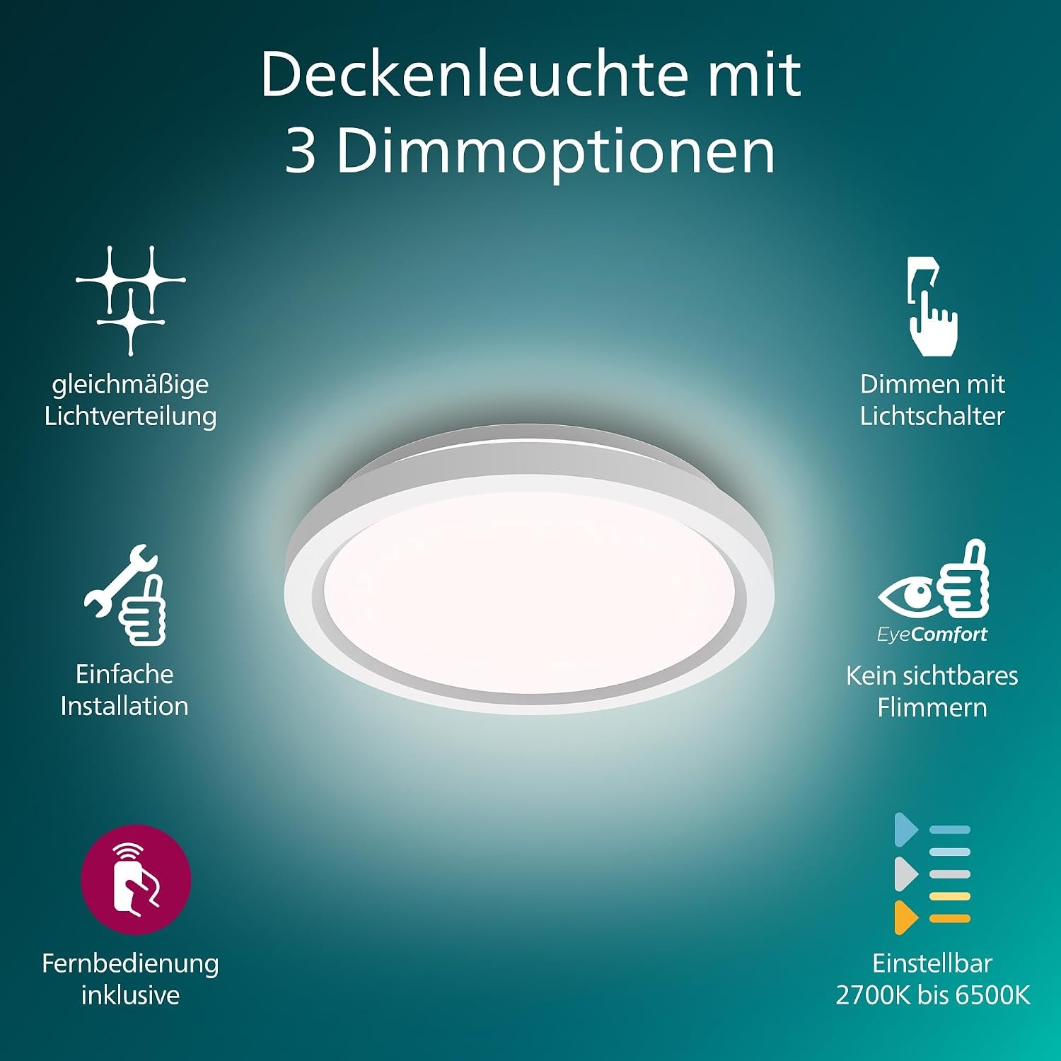 Philips LED Deckenleuchte 30 cm Rund Weiß dimmbar mit Fernbedienung - 23% Rabatt