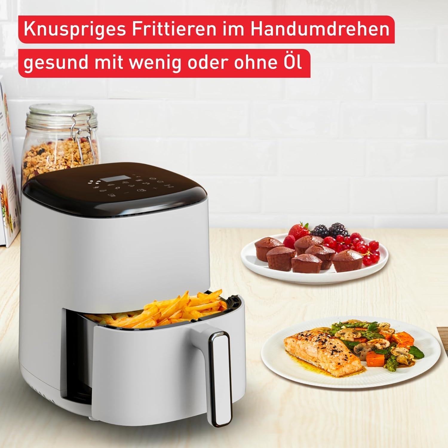 Kompakte Heißluftfritteuse 3L - 10 Programme - Grau - 24% Rabatt