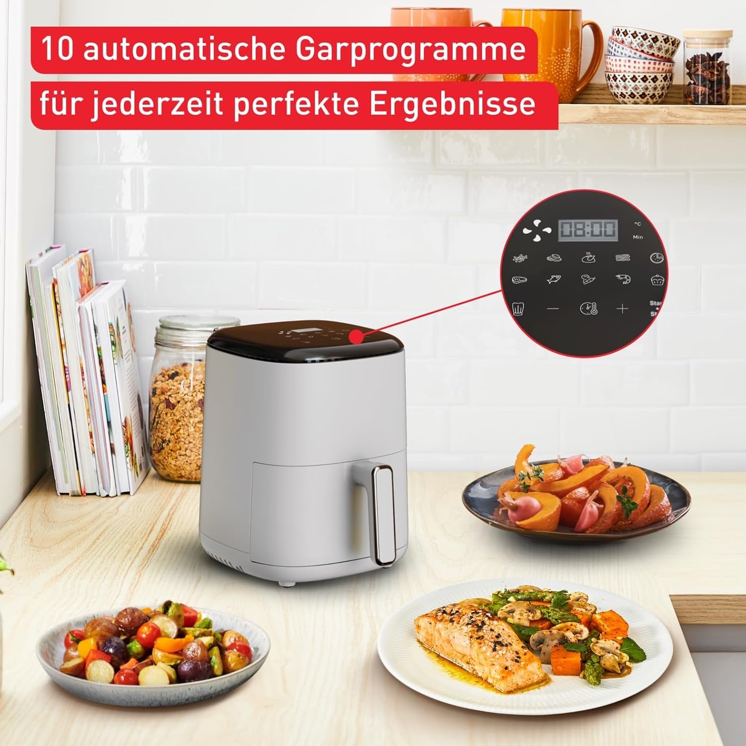 Kompakte Heißluftfritteuse 3L - 10 Programme - Grau - 24% Rabatt