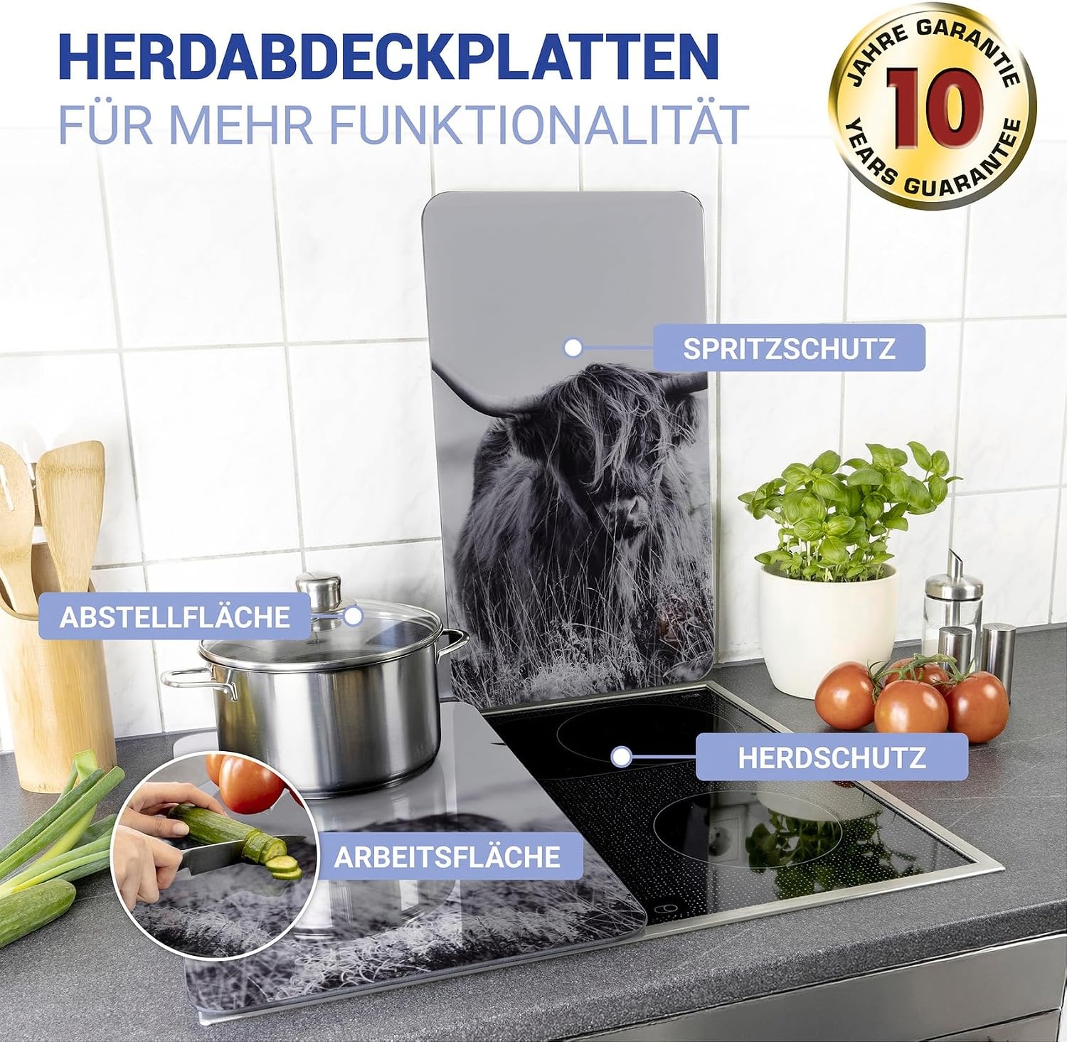 Herdabdeckplatten 2er-Set Highland Cattle, 30x52cm - 21% Rabatt