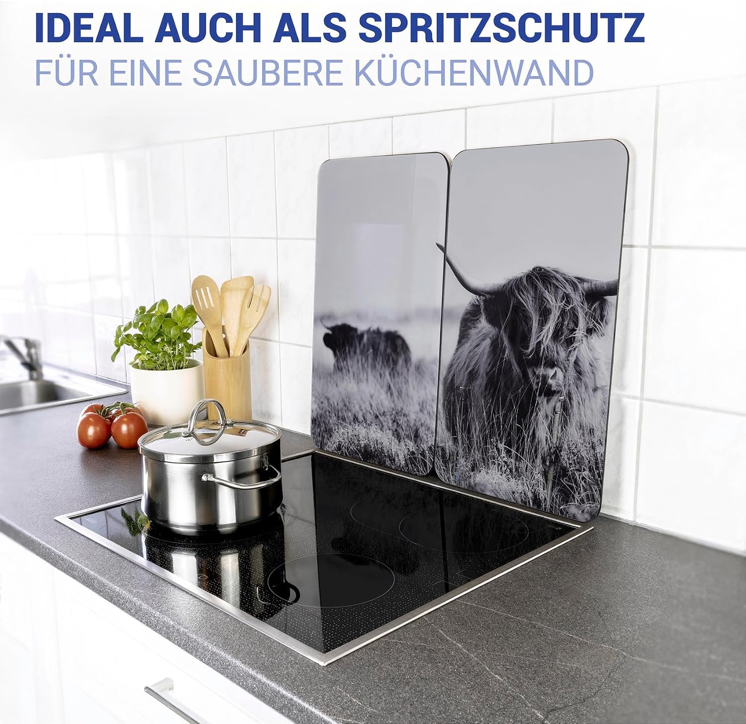 Herdabdeckplatten 2er-Set Highland Cattle, 30x52cm - 21% Rabatt