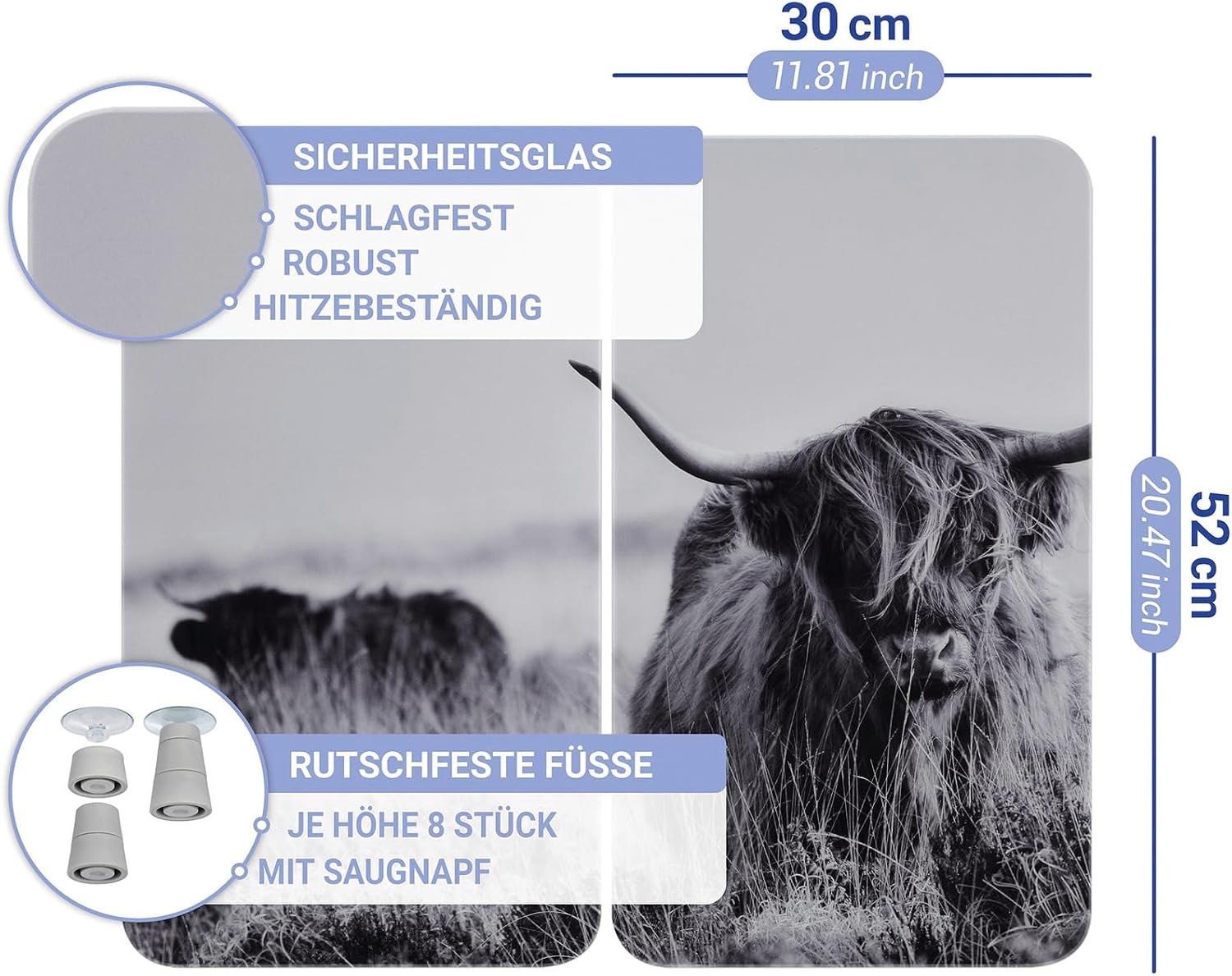 Herdabdeckplatten 2er-Set Highland Cattle, 30x52cm - 21% Rabatt