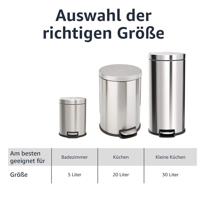 Amazon Basics Tretmülleimer 30L Edelstahl Soft-Close - 24% Rabatt