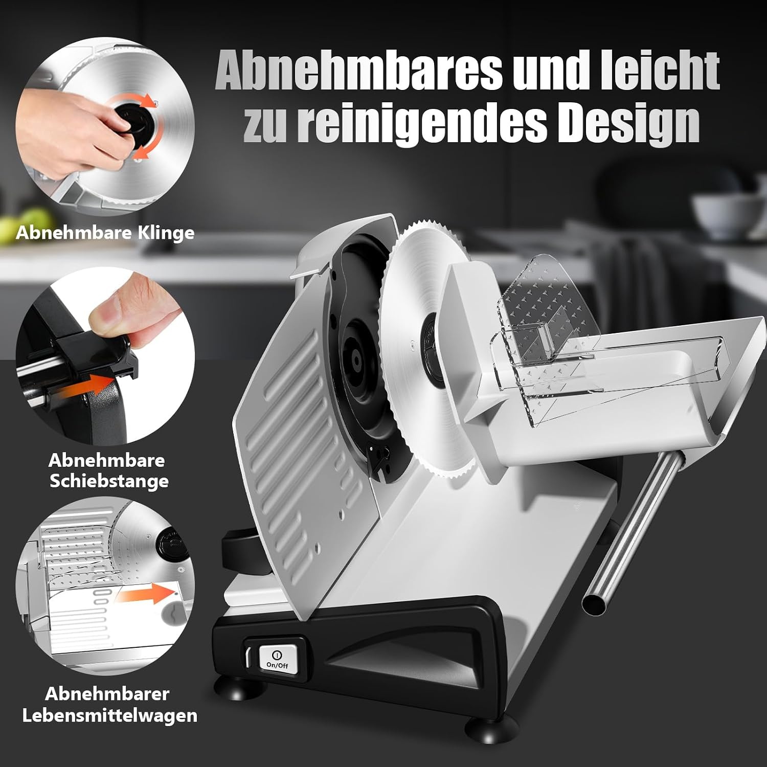 Elektrischer Allesschneider 200W, 19cm Messer, 24% Rabatt, Silber