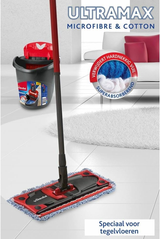 Vileda Wischmopp-Set mit Eimer & Teleskopstiel - 23% Rabatt - Schwarz/Rot