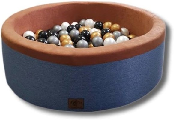 Blauwe ballenbad - stevige ballenbak - 90 x 30 cm - 200 ballen Ø 7 cm - wit, goud, zilver, zwart