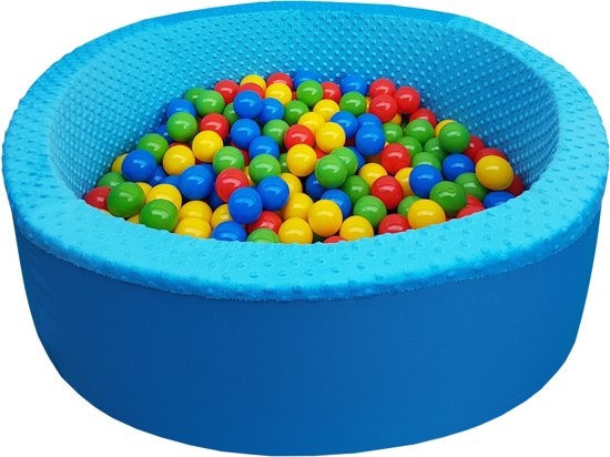 Blauwe Ballenbad - stevige ballenbak - 90 x 30 cm - 300 ballen - rood blauw geel groen