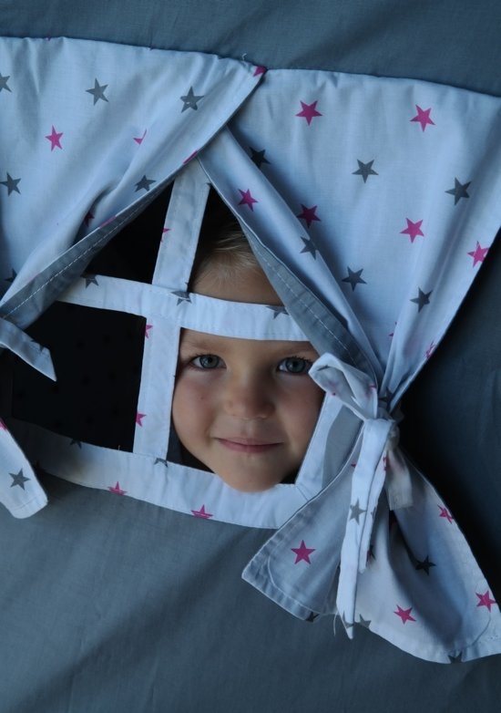 Wigwam tipi tent - 5 delig - 100% katoen - grijs en turquoise sterren