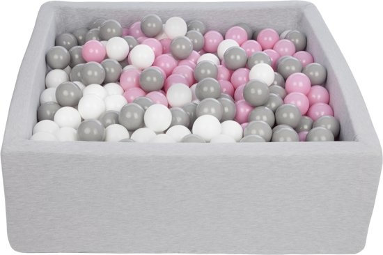 Ballenbak - stevige ballenbad - 90x90 cm - 450 ballen Ø 7 cm - wit, roze, grijs.