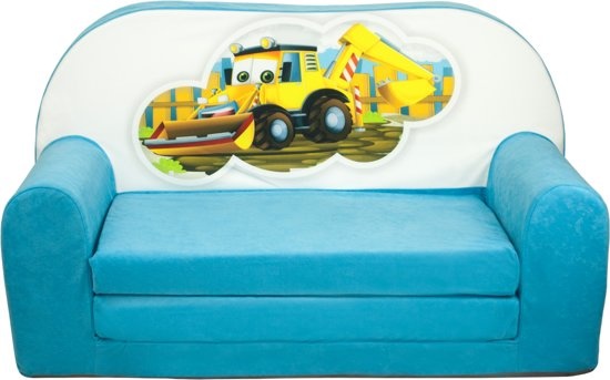 Kinder slaapbank - sofa - blauw - logeermatras - 85 x 60 - graafmachine