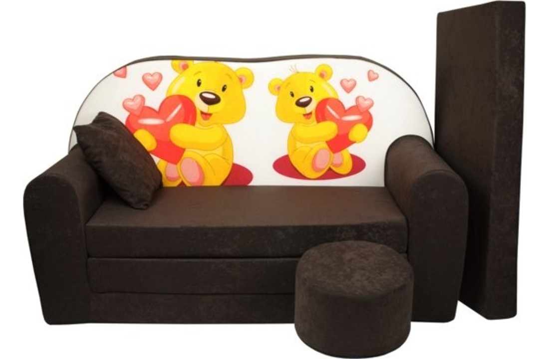 Kinder slaapbank set - logeermatras - sofa - 170 x 100 x 8 - slaapbank - bruin - beertjes