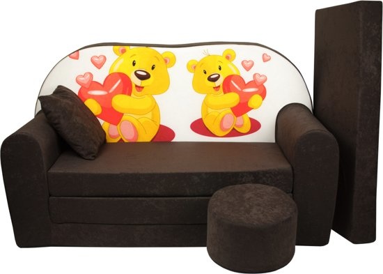 Kinder slaapbank set - logeermatras - sofa - 170 x 100 x 8 - slaapbank - bruin - beertjes