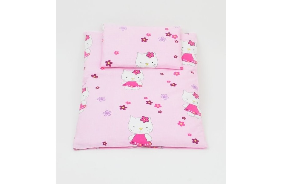 Beddengoed set voor ledikant - dekbed 70x50cm - incl. kussen - katjes met roze hartjes