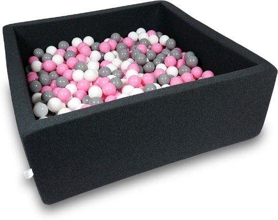 Ballenbak - 600 ballen - 110 x 110 cm - ballenbad - vierkant zwart