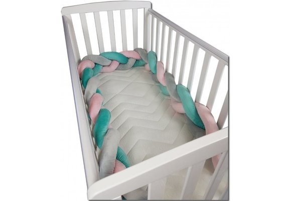 Bedbumper bedomrander - 280 cm lang - Gevlochten - Roze Groen