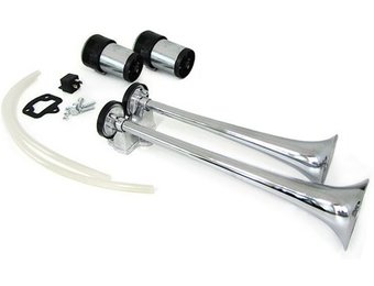 Toeter hoorn 12 volt - met 2 metalen hoorns chroom met compressoren