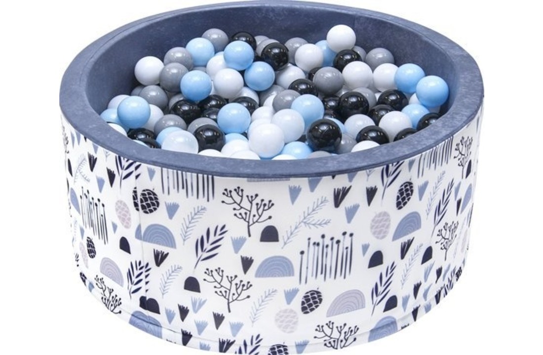 Ballenbak - stevige ballenbad -90 x 40 cm - 400 ballen Ø 7 cm - blauw, wit, grijs en zwart