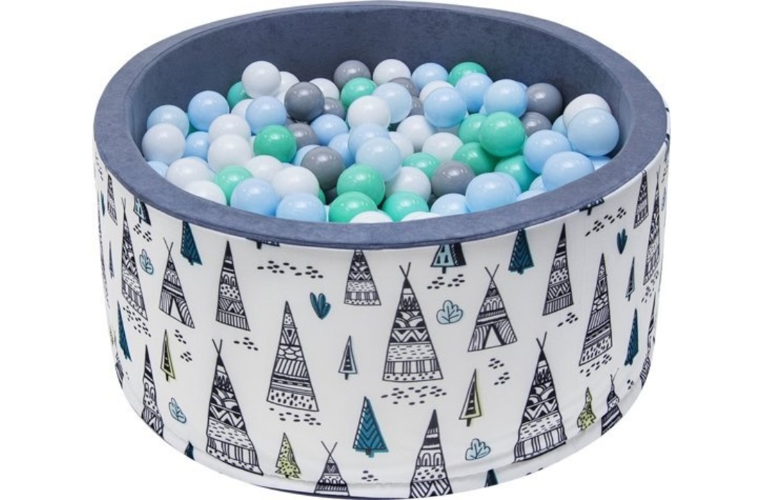 Ballenbak - stevige ballenbad -90 x 40 cm - 400 ballen Ø 7 cm - blauw, wit, grijs en groen