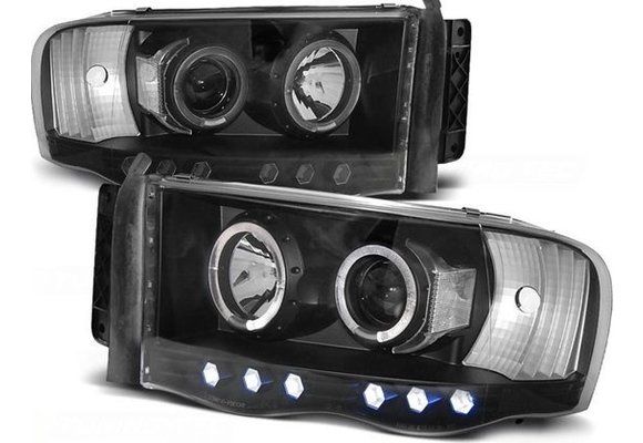 Koplampen dual halo rims DODGE RAM 02-06 ANGEL EYES ZWART