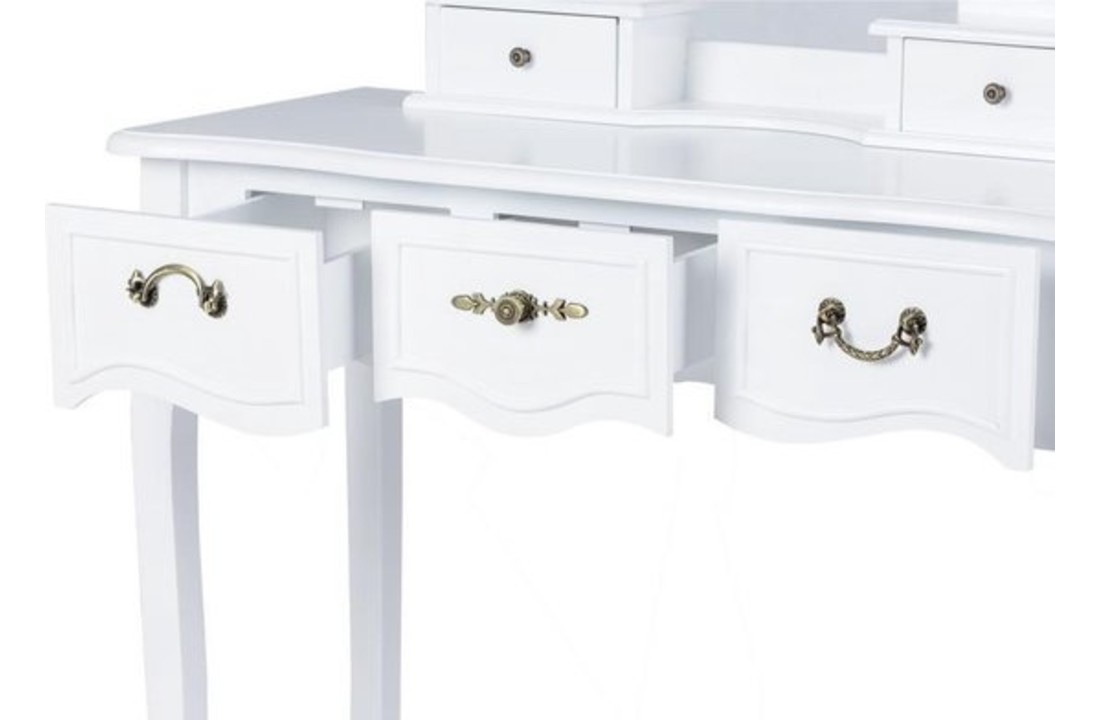 Kaptafel met spiegel & 5 lades - inclusief bijpassende kruk - wit